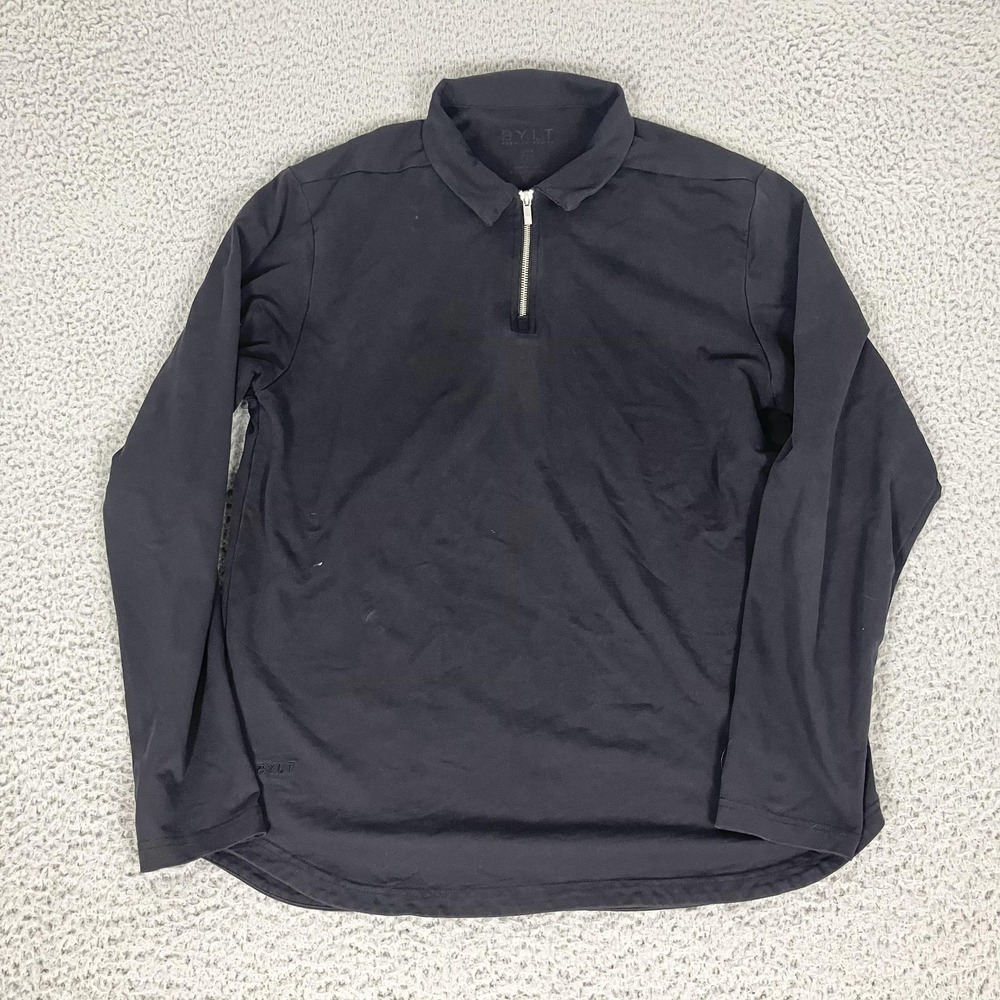 BYLT Pullover Mens Large Black 1/4 Zip Long Sleeve Casual Stretch Jersey Top